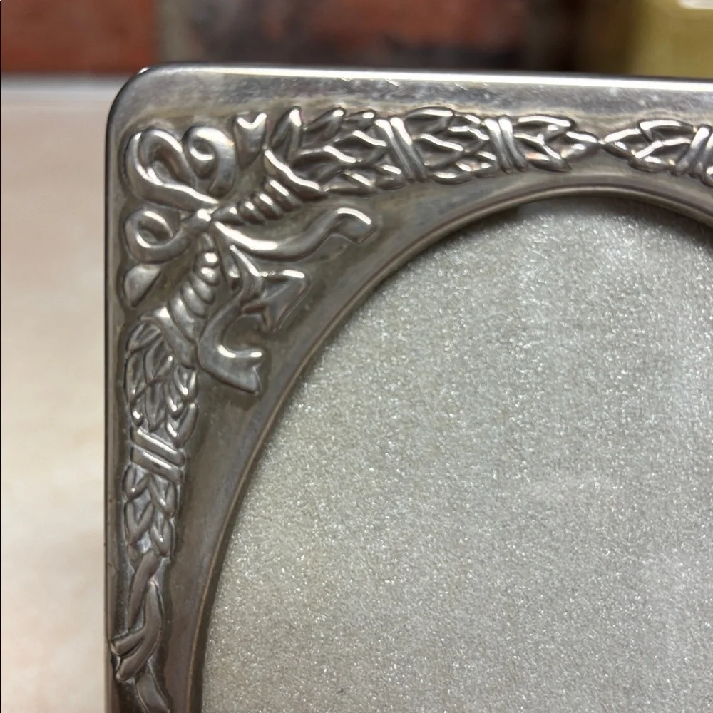 Vintage Silverplate  Photo Frame With Flowers And Ribbon Motif...Art Nouveau